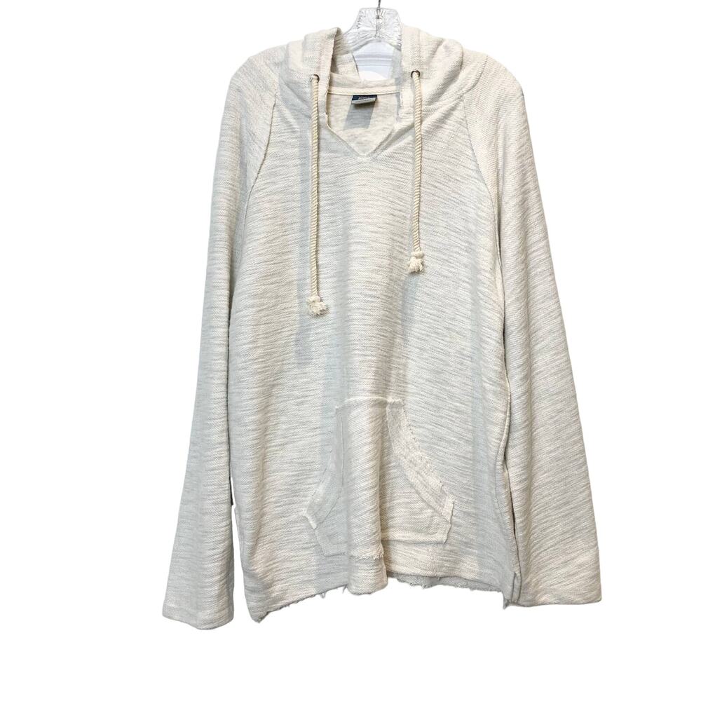 NWT MV SPORT Hoodie Women L Oatmeal Rope-Drawstring Raw-Edge Cotton Knit Long-Sl